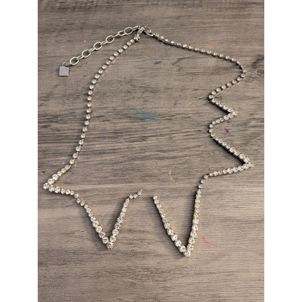Danny Jo Silver Rhinestone‎ Tennis Necklace Broken For Repair Project Piece